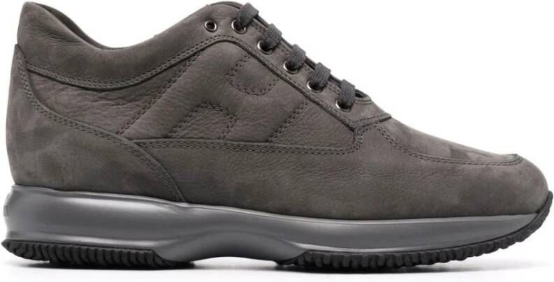 Hogan Grijze Suède Interactieve Sneakers met Zichtbare Stiksels