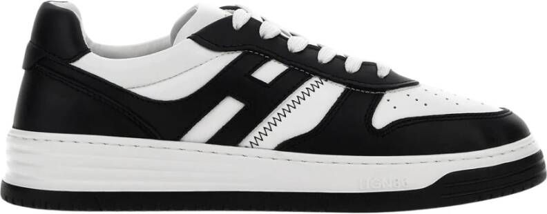 Hogan Leren Sneakers Twee-Tone Bovenwerk Zwart Wit Black Heren