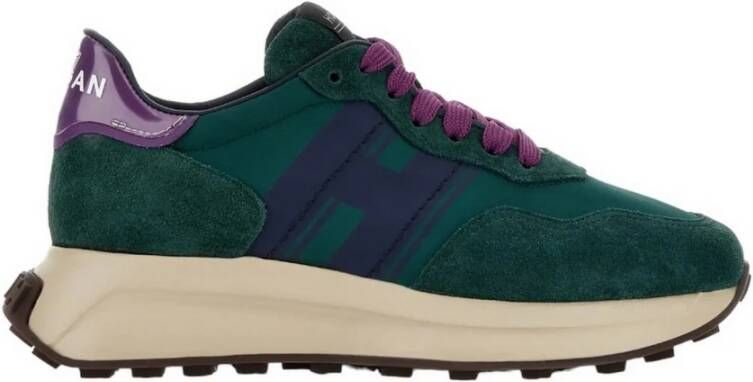 Hogan H641 Sneakers van Suède en Technische Stof Groen Dames