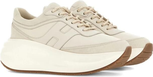 Hogan Beige Veterschoenen met Logopanelen