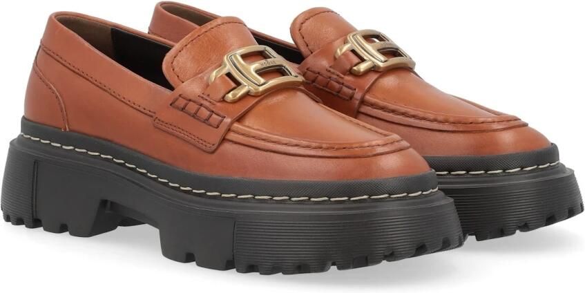 Hogan Bruine leren mocassin met metalen accessoire - Foto 3