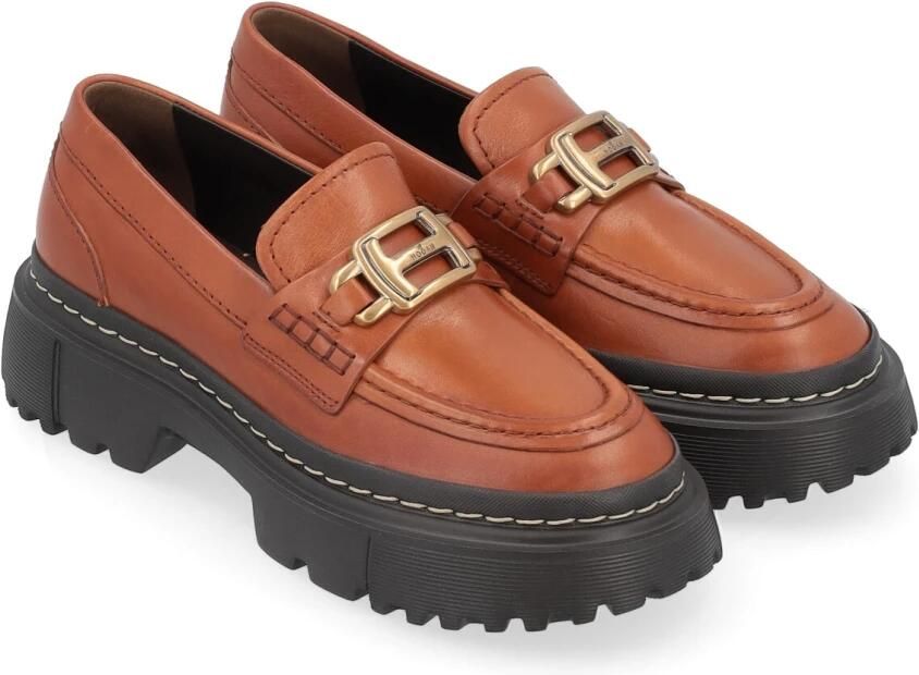 Hogan Bruine leren mocassin met metalen accessoire - Foto 2