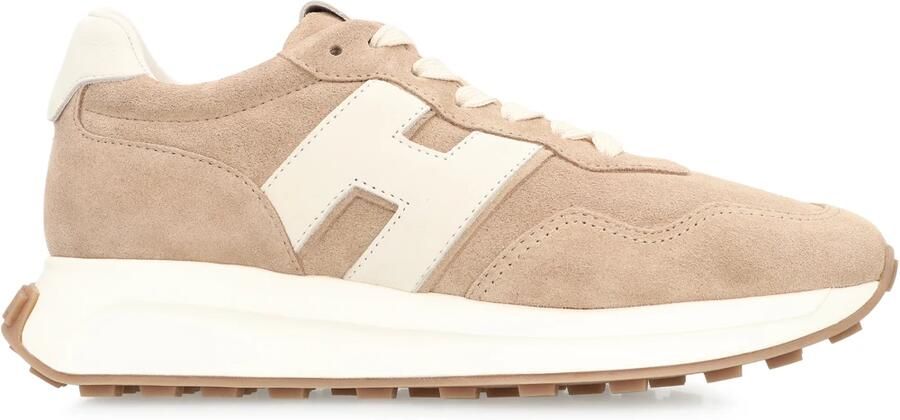 HOGAN Lage Sneakers Dames H641 Allacciato H Patch Maat: 37 5 Materiaal: Suède Kleur: Beige