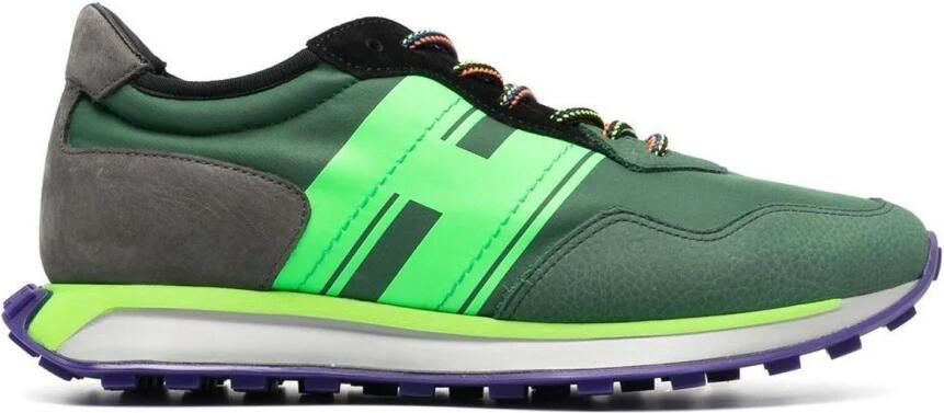 Hogan Groene suède sneakers met technische stofinzetstukken