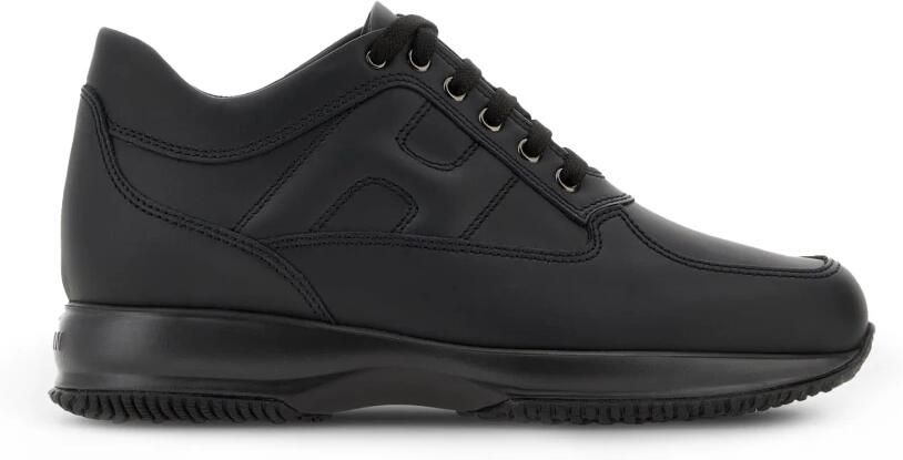 Hogan Zwarte Leren Sneakers met Zichtbare Stiksels Black Heren
