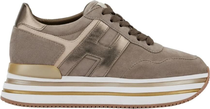 Hogan Bruine en Gouden Sneakers met Suède en Metallic Leer Brown Dames - Foto 2