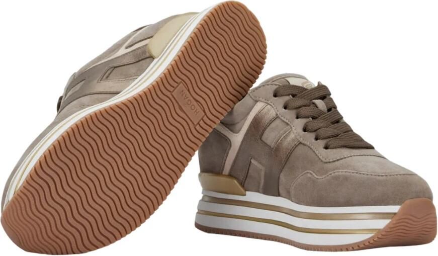 Hogan Bruine en Gouden Sneakers met Suède en Metallic Leer Brown Dames
