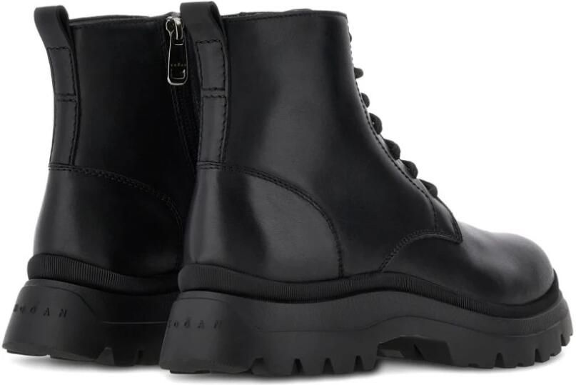 Hogan Zwarte leren enkellaarsjes met veters