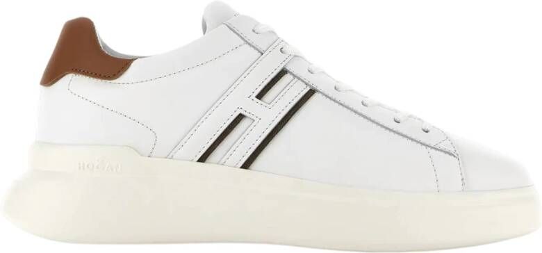 Hogan Witte Leren Sneakers met Bruine Suède Details White Heren