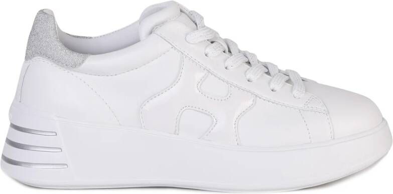 Hogan Witte Leren Sneakers met Patentleer en Stoffen Details White Dames