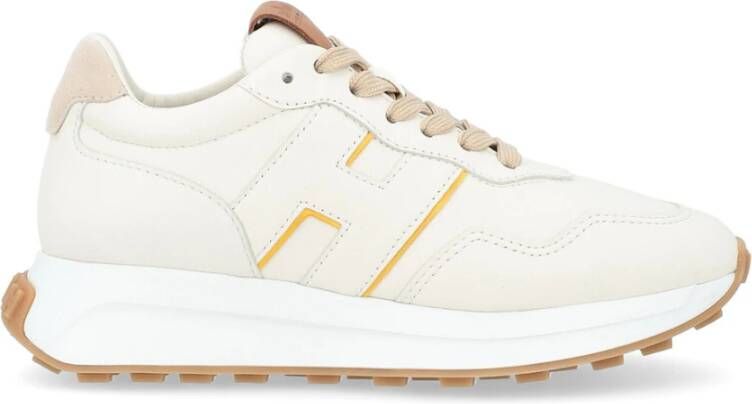 Hogan Ivoorleren sneakers met leren en gele details Beige Dames