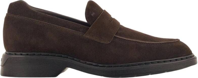 Hogan Bruine Suède Loafers Elegante Stijl Brown Heren