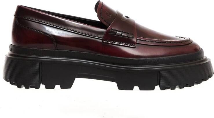 Hogan Leren Bordeaux Tank Loafer Red Dames