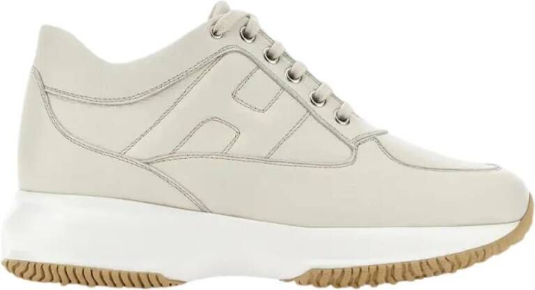 Hogan Leren damessneakers met zijdetail Beige Dames