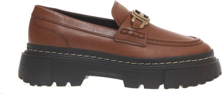 Hogan Leren Gesp Loafer Brown Dames