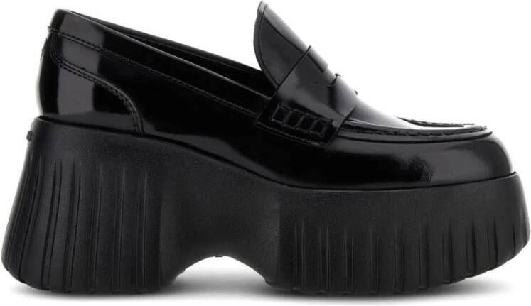 Hogan Moderne en vrouwelijke H-Stripes platte schoenen Black Dames