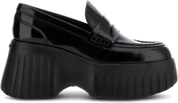 Hogan Leren Loafers met H-Strepen Black Dames