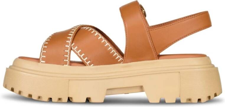 Hogan Leren sandalen met verstelbare band Brown Dames
