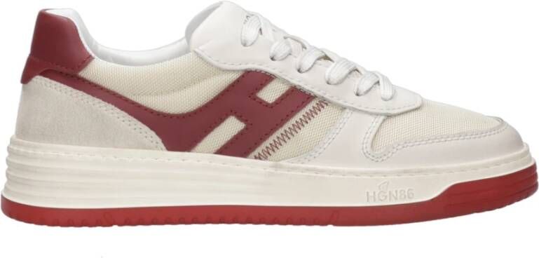 Hogan Leren Sneakers met Gehamerd Effect Red Heren