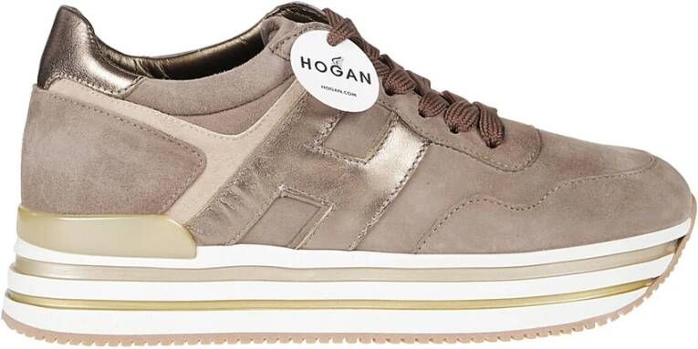 Hogan Leren Sneakers met Gestreepte Rubberen Zool Beige Dames