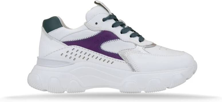 Hogan Leren Vetersneakers met Geperforeerde Details