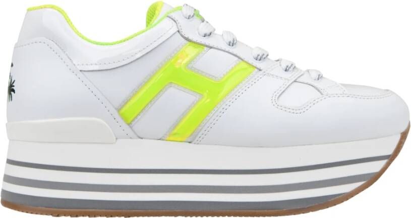 Hogan Leren Vetersneakers met Merkprint White Dames