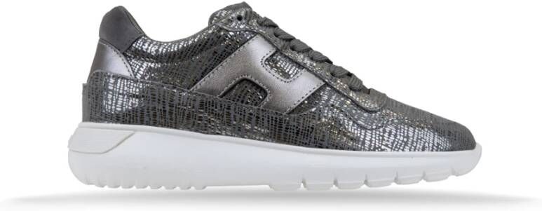 Hogan Leren Vetersneakers met Suède Inzetstuk