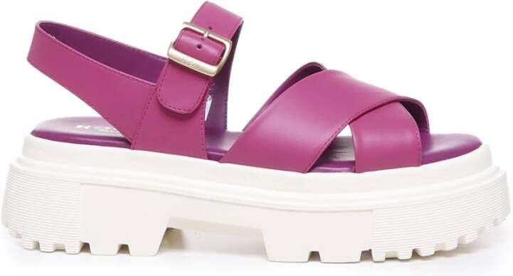 Hogan Magenta Leren Sandalen Pink Dames