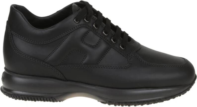 Hogan Zwarte Leren Sneakers met Zichtbare Stiksels Zwart Heren