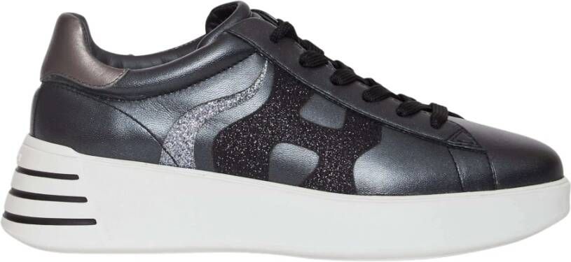 Hogan Rebel Zwarte Glitter Leren Sneakers Zwart Dames