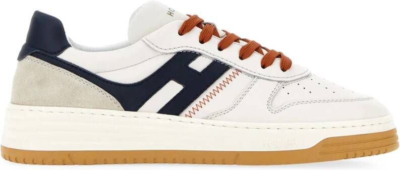 Hogan Heren Witte Leren Sneakers met Blauwe Contrast H White Heren