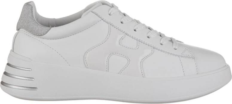 Hogan Witte Leren Sneakers met Patentleer en Stoffen Details White Dames