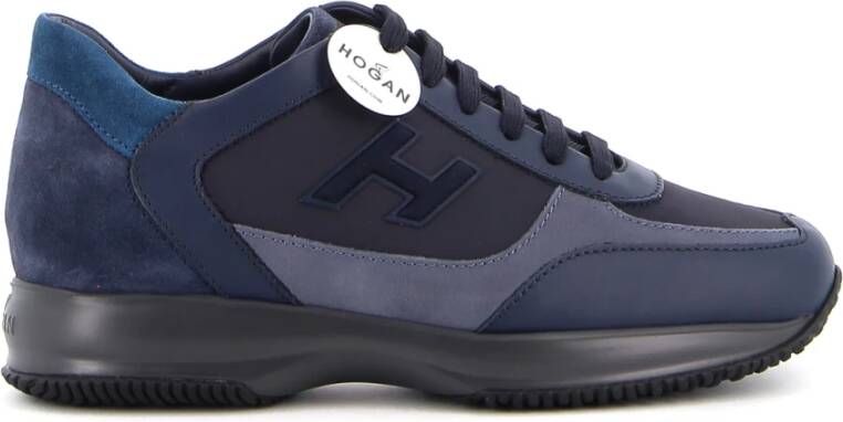 Hogan Blauwe Leren Panel Patch Platte Schoenen Blue Heren