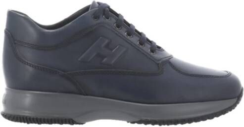 Hogan Blauwe Leren Sneakers met Tonal Borduursel Blauw Heren