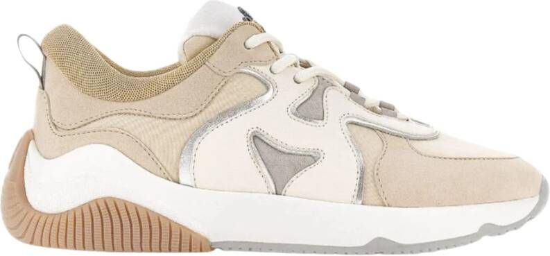 Hogan Low-Top Sneakers H597 In Camoscio Panna E Beige in wit