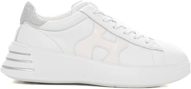 Hogan Witte Leren Sneakers met Patentleer en Stoffen Details White Dames