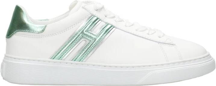 Hogan Witte leren sneakers met metallic groene details White Dames