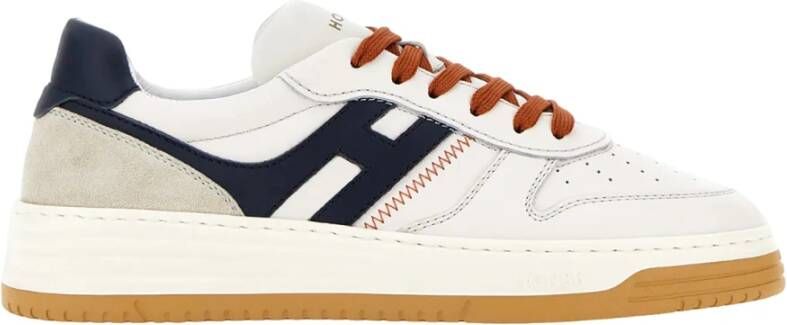 Hogan Heren Witte Leren Sneakers met Blauwe Contrast H White Heren