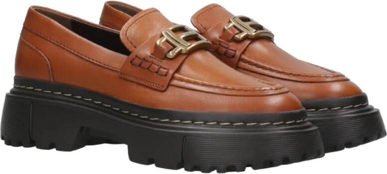 Hogan Stijlvolle Leren Loafers met Profielzool Brown Dames