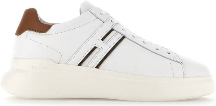 Hogan Witte Leren Sneakers met Bruine Suède Details White Heren