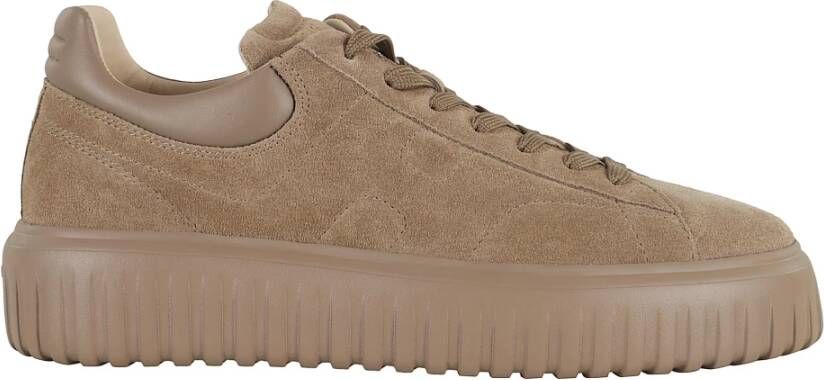 Hogan Strepen Leren Sneakers Ronde Neus Rubberen Zool