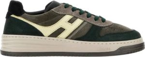 Hogan Suède Platte Schoenen met Nappa Leren Details Groen Heren