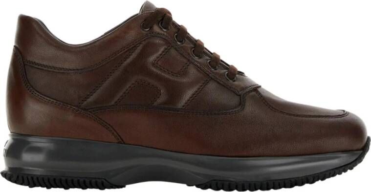 Hogan Tijdloze Interactive Leren Sneakers Bruin Heren