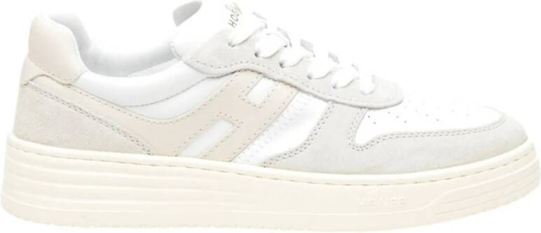 Hogan Witte Leren Sneakers met Suède Inzetstukken White Dames