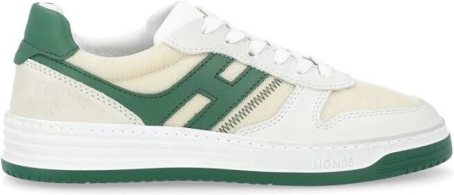 Hogan Witte en Groene Leren Sneakers Vintage Stijl White Heren