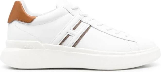 Hogan Witte Leren Sneakers met Bruine Suède Details White Heren