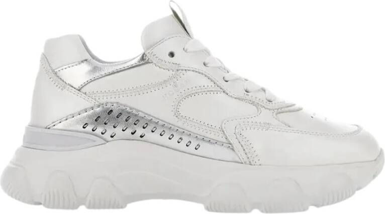 Hogan Witte leren sneakers met metallic afwerking White Dames