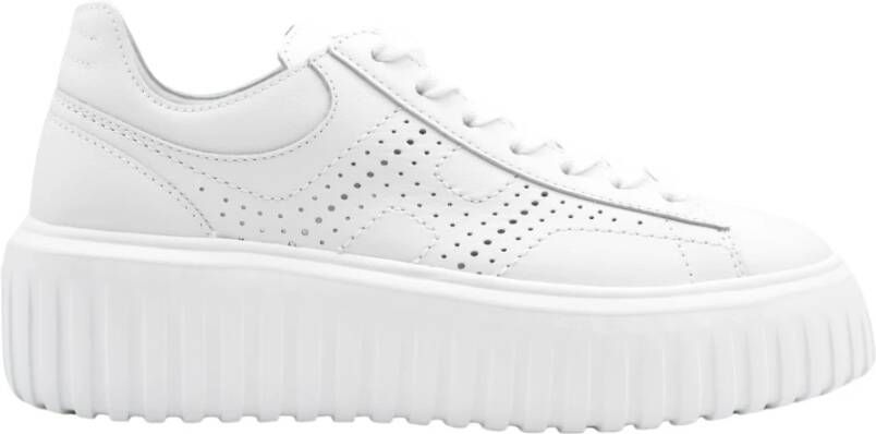 Hogan Witte Leren H-Strepen Platte Schoenen White Dames