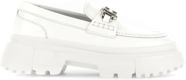 Hogan Witte Leren Mocin met Metalen Accessoire White Dames