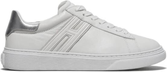 Hogan Witte Leren Sneaker met Zilveren Gelamineerde Spoor Wit Dames